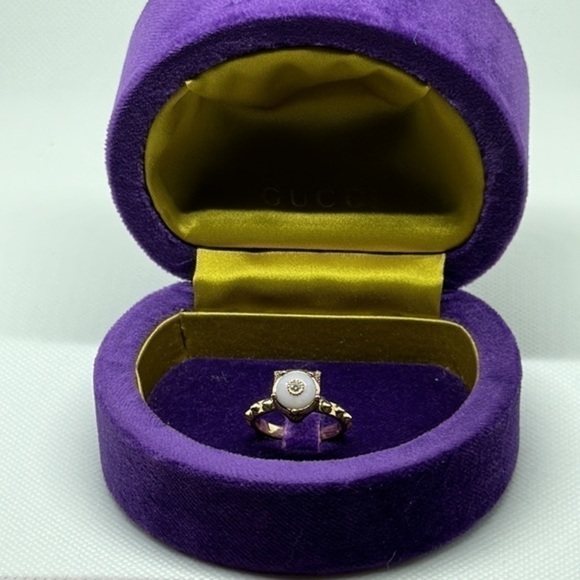 GUCCI 18k 3 diamonds pink opal real diamonds 3 jaguar head 100% real - Picture 7 of 15